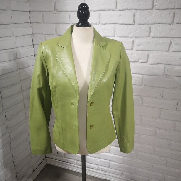 Catherine Stewart Ladies Size Medium Lime Green Leather Jacket / Blazer - Picture 7 of 11